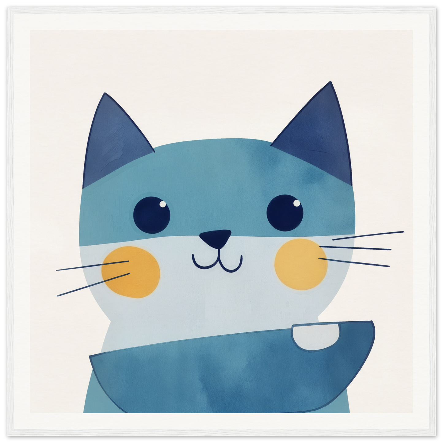 Cute cartoon cat with blue fur and orange cheeks in Chromatic Feline Gleam design