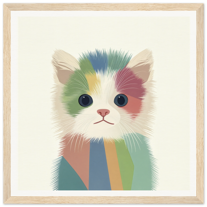 Colorful illustration of a chromatic kitten with blue eyes in a special edition art™ style