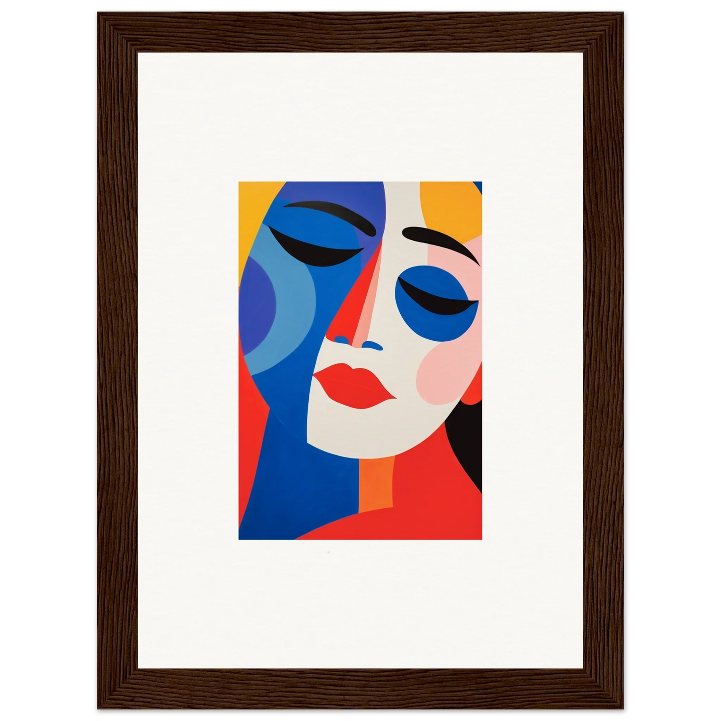 Abstract portrait painting with bold shapes and vibrant colors for room decor