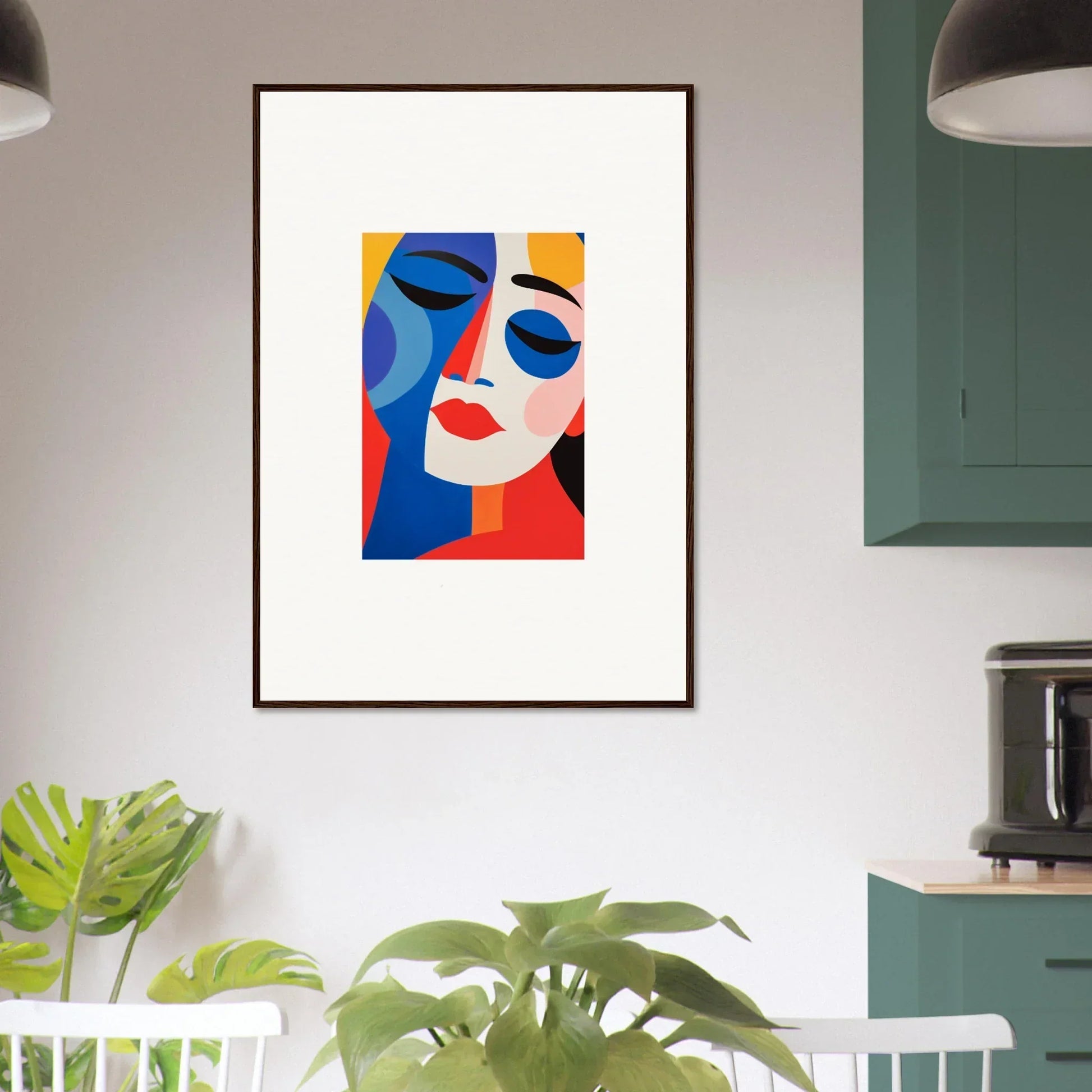 Abstract portrait artwork with bold geometric shapes for vibrant room decor and colors reverie