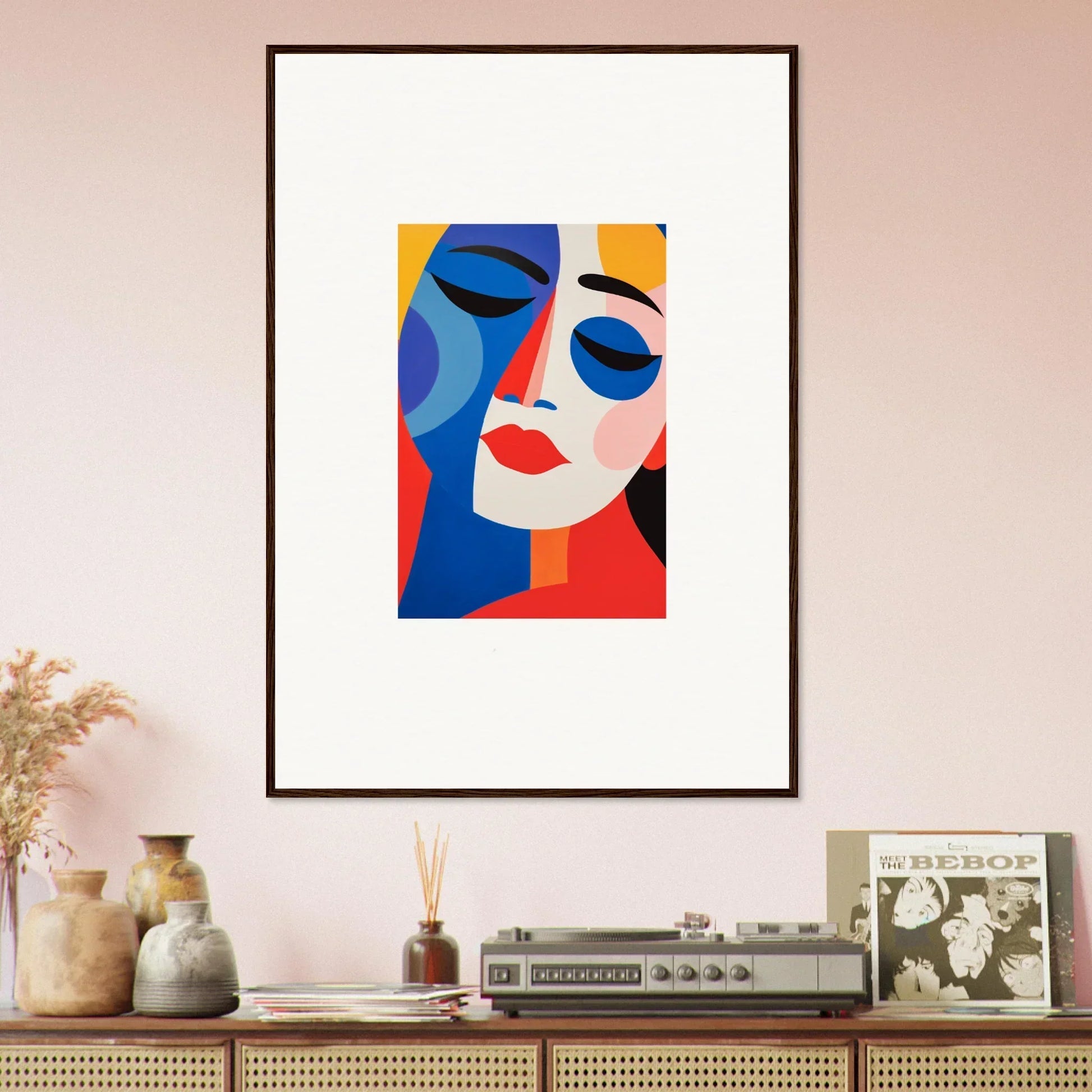 Framed wall art of bold colors reverie with geometric shapes for stunning room decor