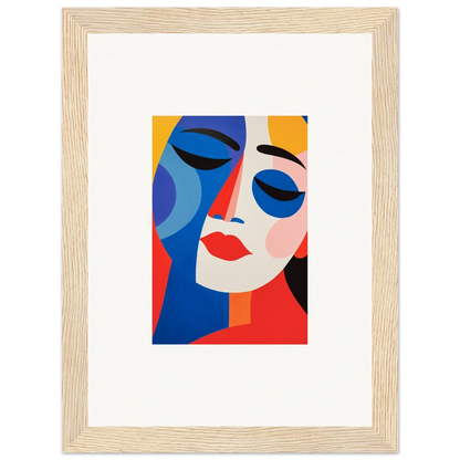 Abstract portrait painting with geometric shapes and vibrant colors reverie for room decor