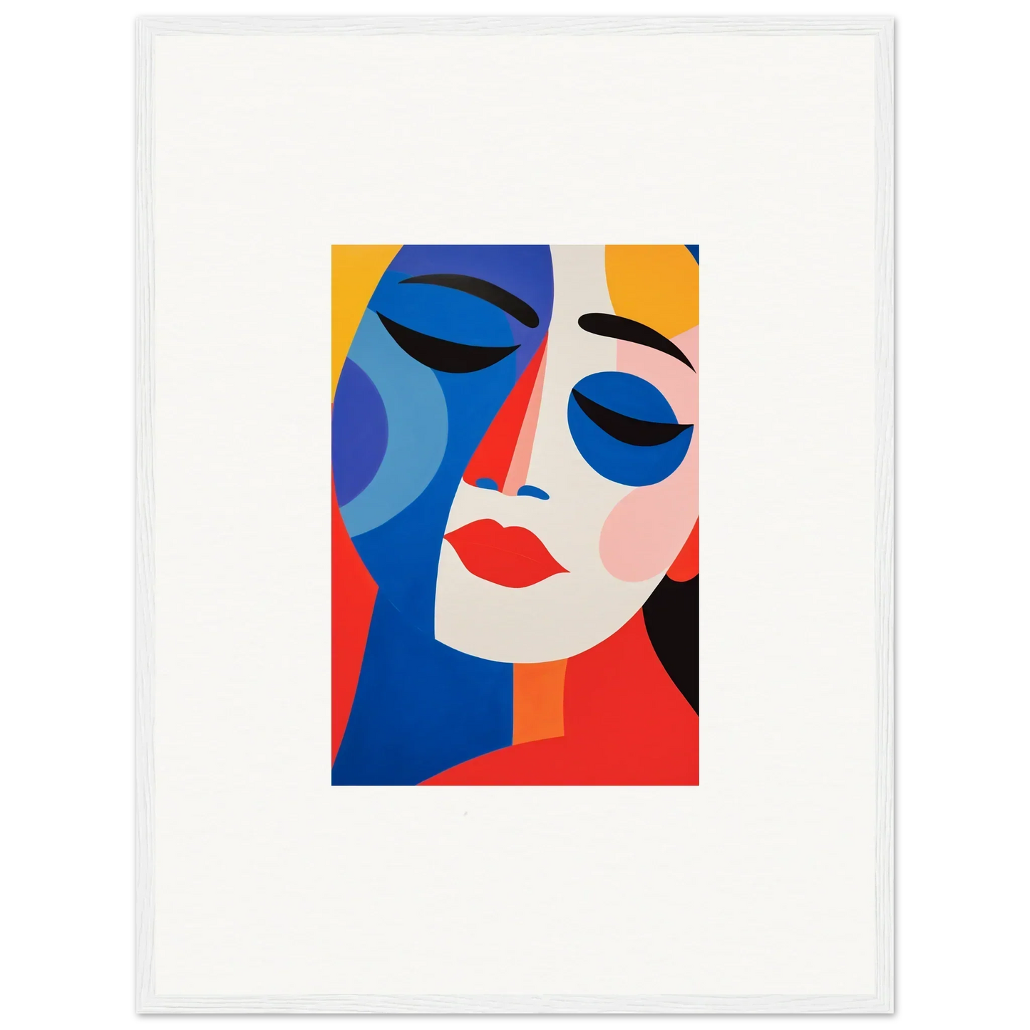 Abstract portrait with geometric shapes and vivid colors for room decor or framed wall art