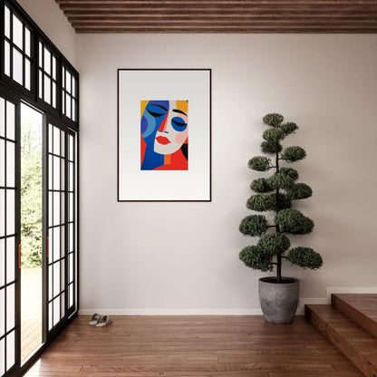 Abstract portrait painting featuring bold geometric shapes, perfect for room decor