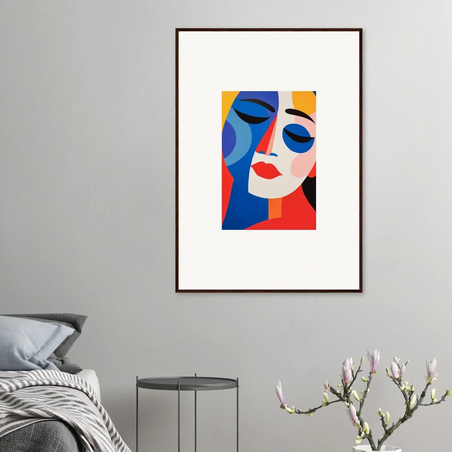 Abstract portrait painting with bold shapes and vibrant colors reverie for room decor