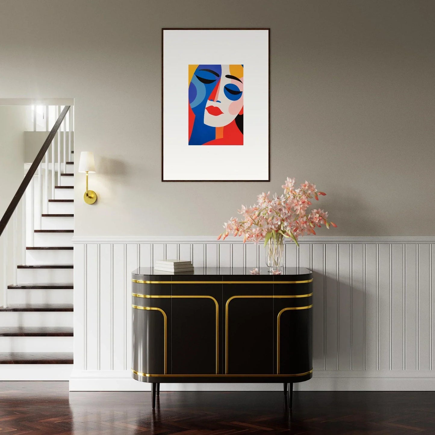 Abstract portrait painting with bold colors reverie for vibrant room decor framed wall art