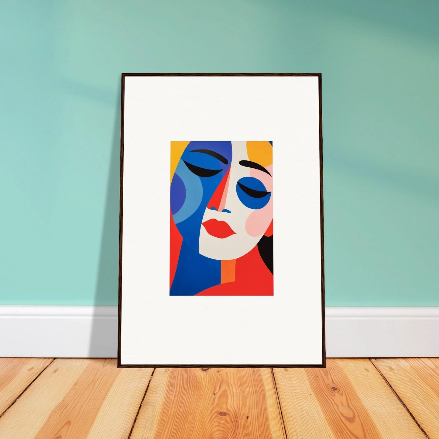 Framed wall art featuring bold geometric shapes and vibrant colors reverie for room decor