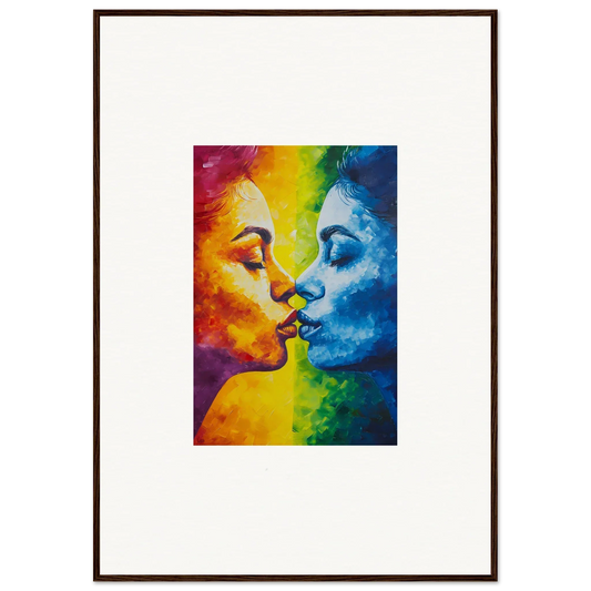 Colorful canvas print of Serenity Kiss in vibrant rainbow hues for room decoration