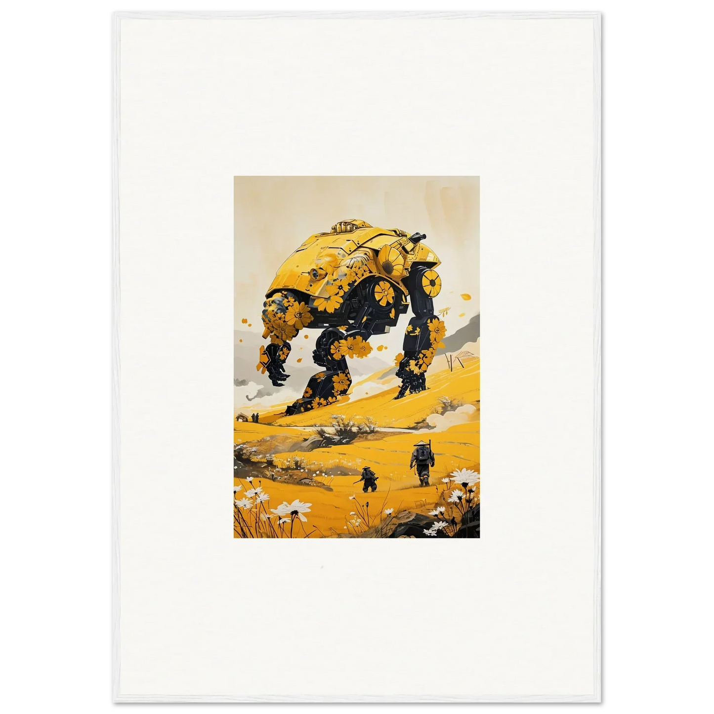 Yellow tranquil mech creature with four legs, perfect for room decoration canvas print