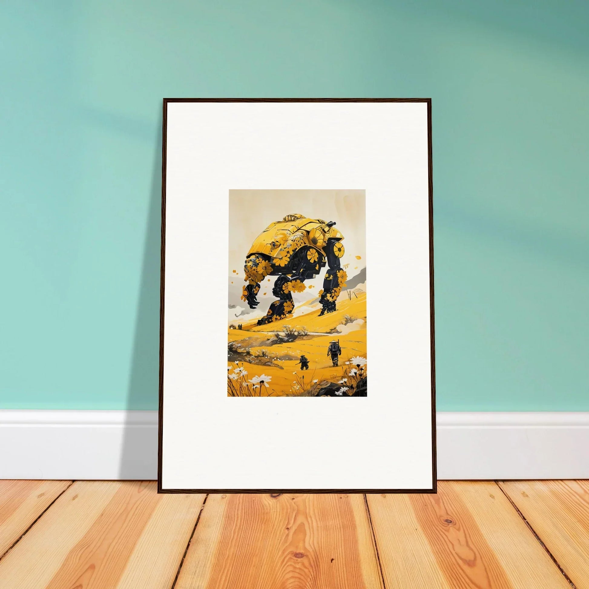 Framed canvas print of a tranquil mech in a desert landscape for stylish room decoration