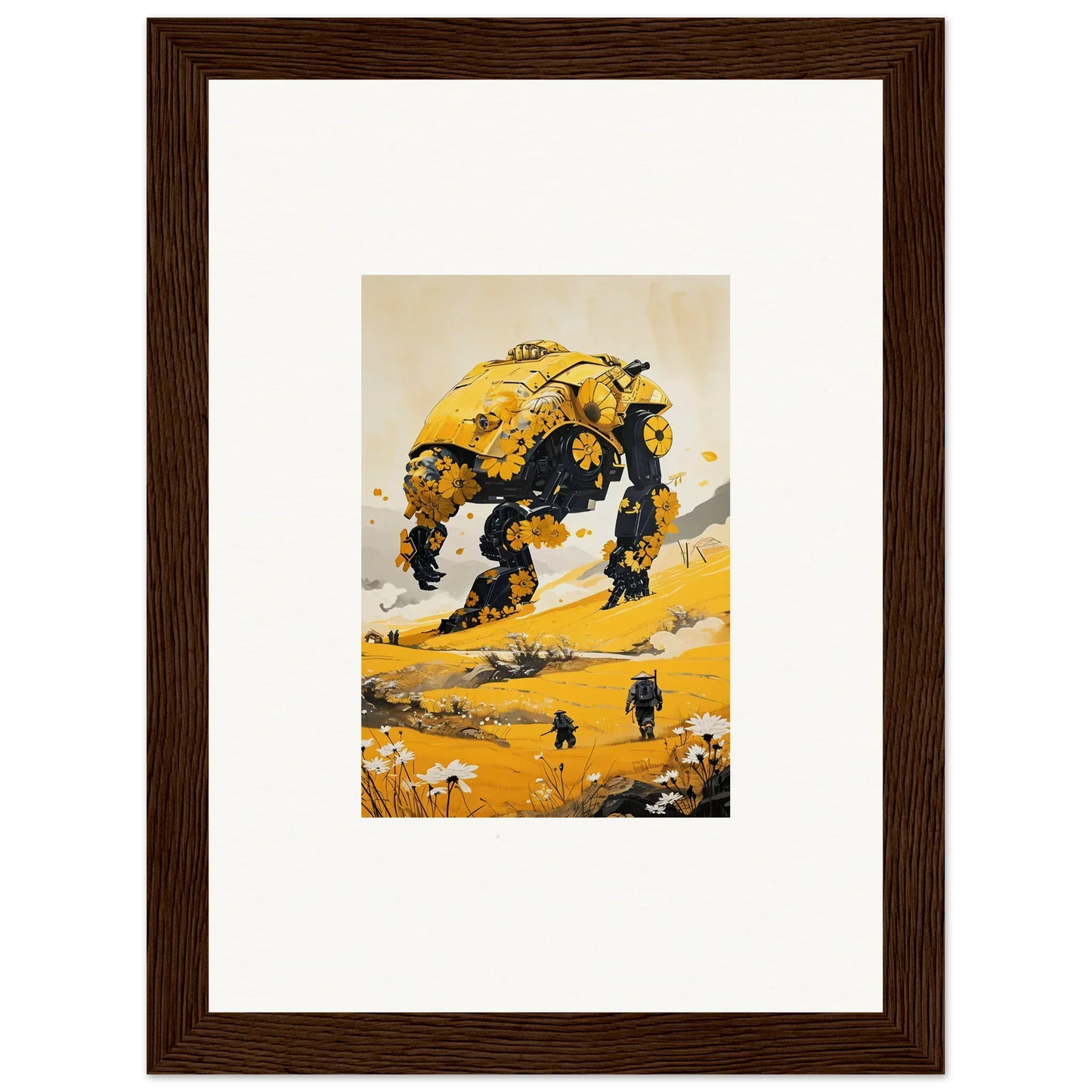 Yellow Tranquil Mech walking in a desert, perfect for room decoration canvas print