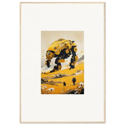 Yellow tranquil mech walker in desert landscape for cool room decoration canvas print