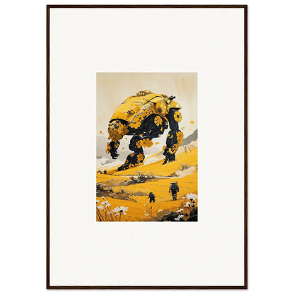 Yellow Tranquil Mech strides through a desert landscape, perfect for room decoration canvas print