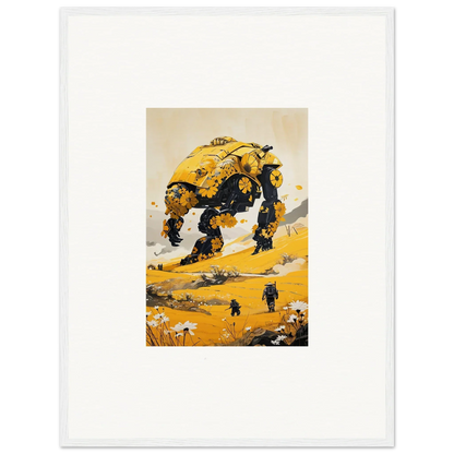 Yellow tranquil mech quadruped walking in desert, perfect for room decoration canvas print