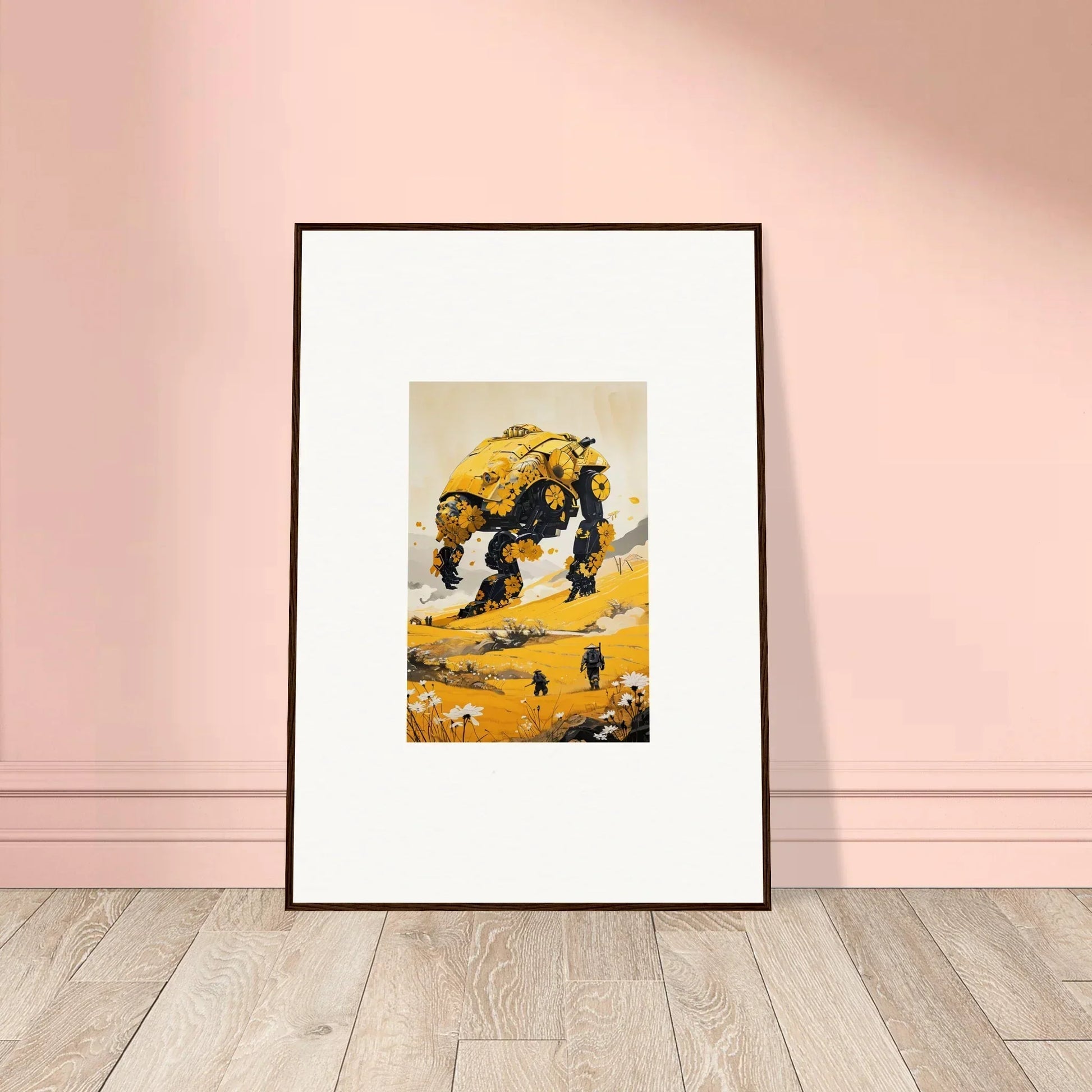 Framed canvas print of a tranquil mech in a vast desert for cool room decoration