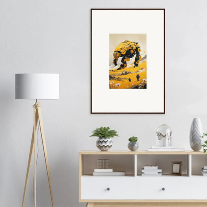 Framed abstract canvas print in yellow and black for stylish room decoration