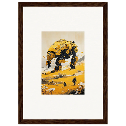 Cool yellow and black tranquil mech walking in a stylish room decoration canvas print