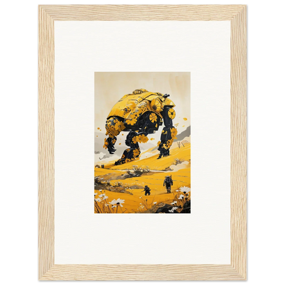 Yellow tranquil mech walking in a desert, perfect for room decoration canvas print