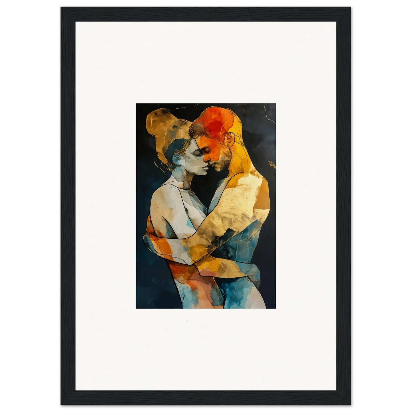 Abstract painting of two figures embracing, perfect for a Wistfulness Embrane canvas print