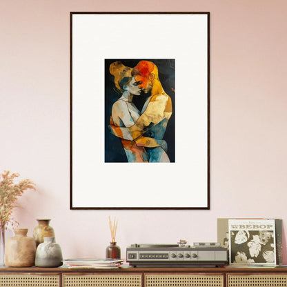 Framed canvas print of two embracing figures in vibrant colors for wistfulness embrane room decoration