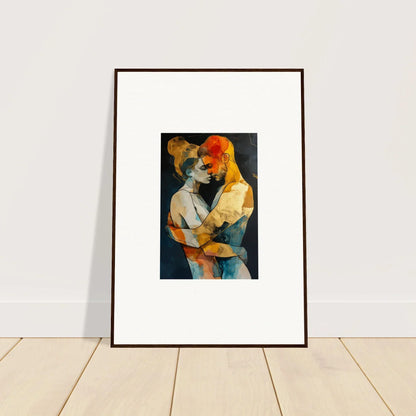 Framed canvas print of vibrant abstract embracing figures for room decoration