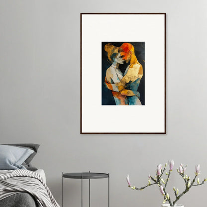 Framed abstract canvas print of two embracing figures for room decoration in Wistfulness Embrane