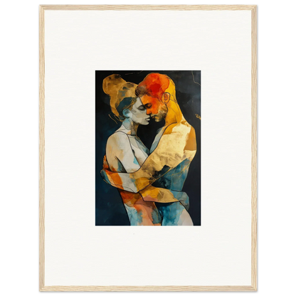 Abstract painting of two embracing figures in warm colors for room decoration canvas print