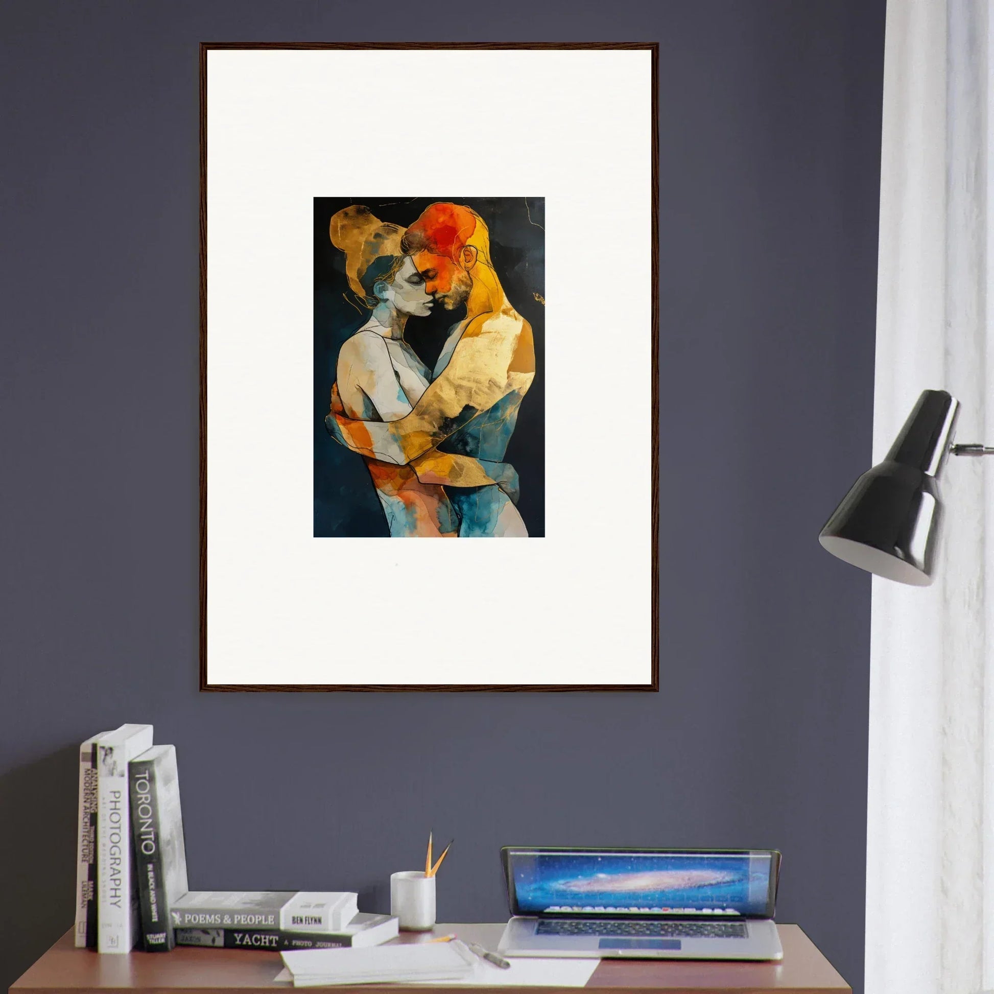 Vibrant abstract painting of embracing figures perfect for room decoration, Wistfulness Embrane canvas print