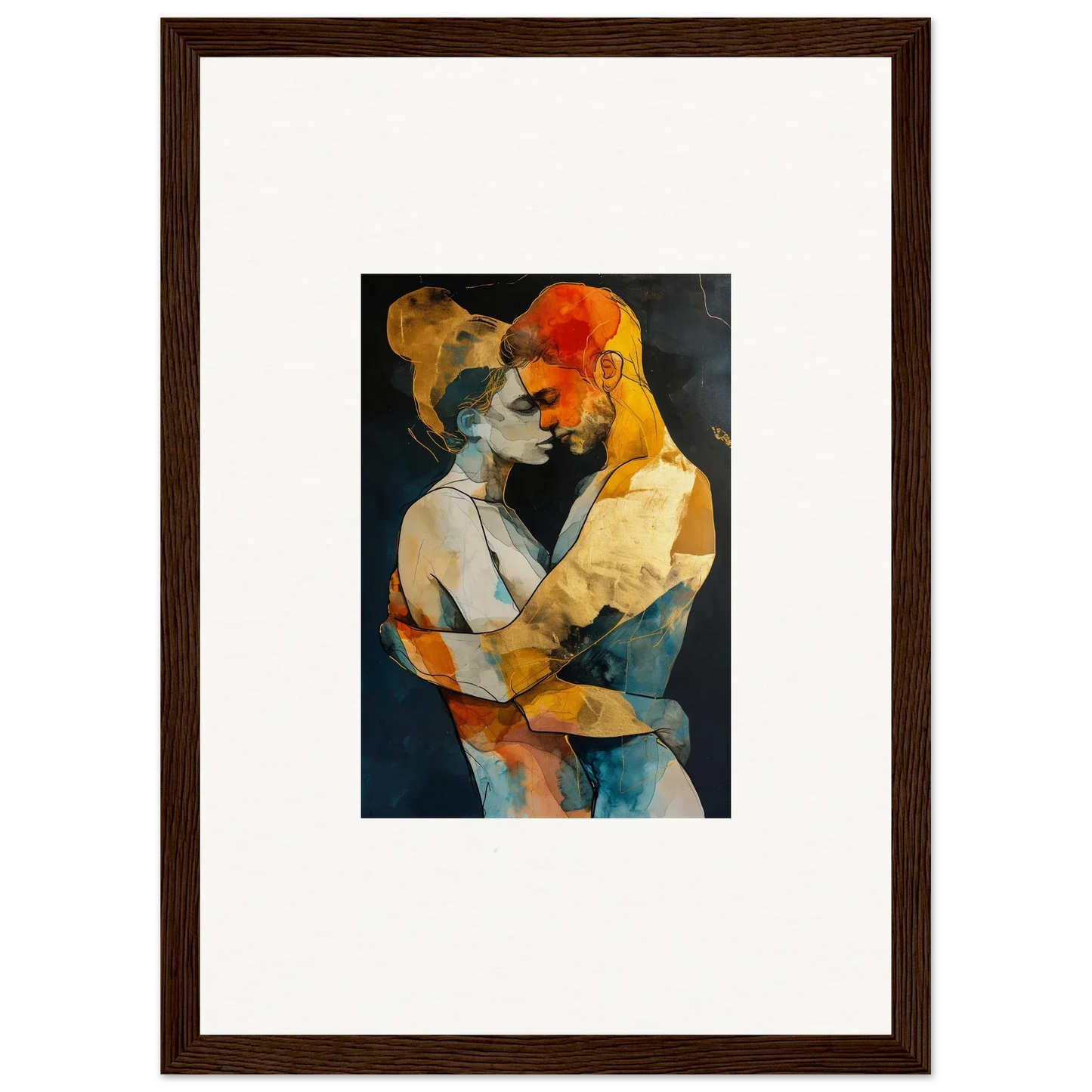 Abstract painting of two figures in warm colors for room decoration, Wistfulness Embrane canvas print