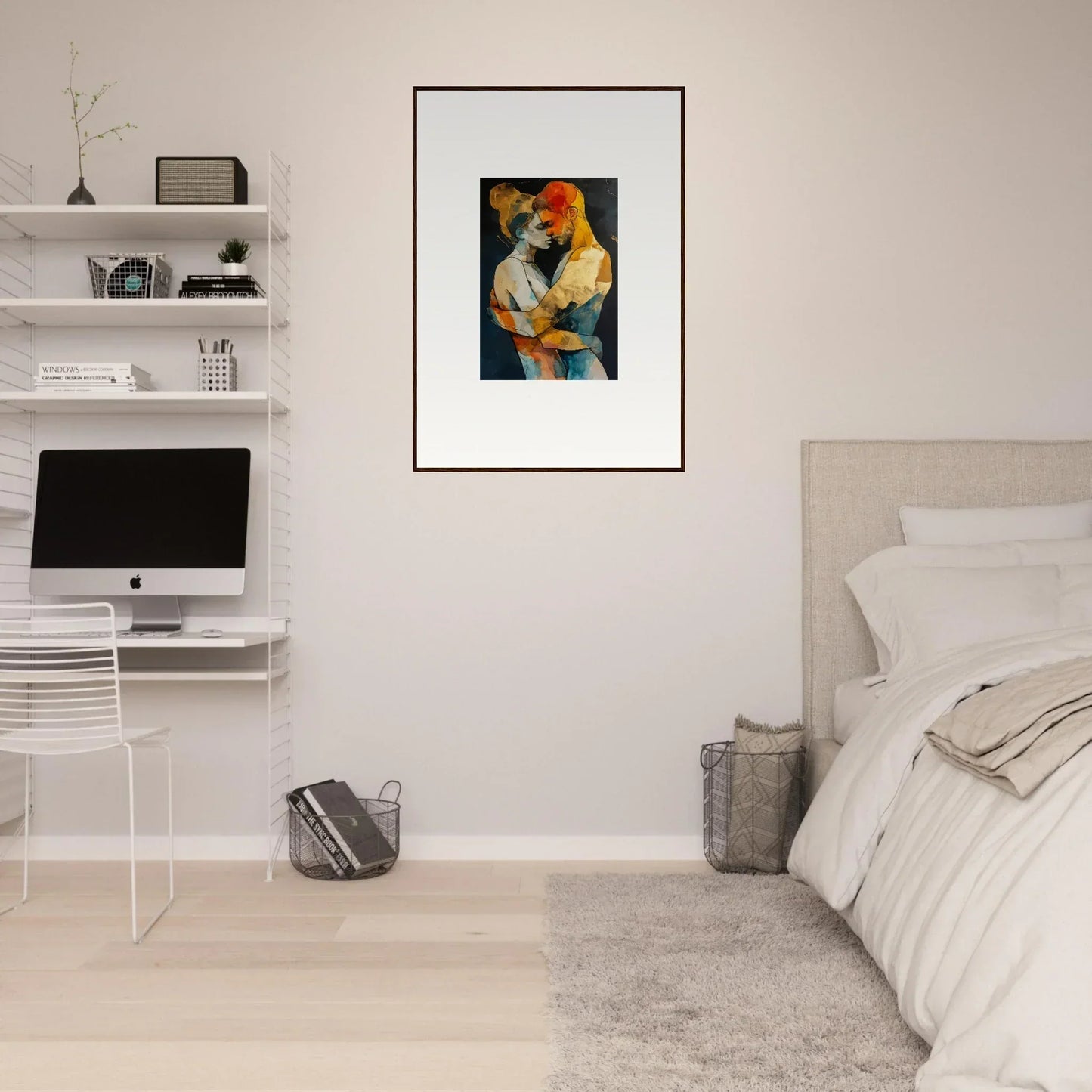 Framed canvas print of two figures embracing for wistfulness embrane room decoration