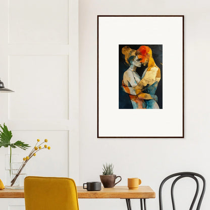 Framed canvas print of two colorful embracing figures for wistfulness Embrane room decoration