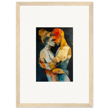 Abstract painting of two embracing figures in warm colors, perfect for room decoration