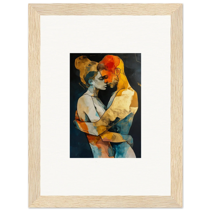 Framed abstract canvas print of embracing figures for a vibrant room decoration