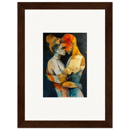 Abstract painting of embracing figures in warm colors, perfect for wistfulness embrane room decoration