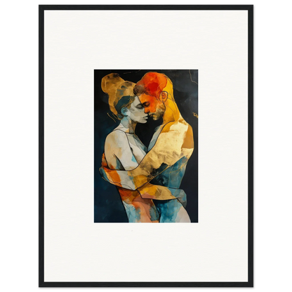 Abstract painting of two embracing figures in warm colors, perfect for room decoration