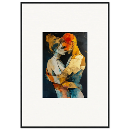 Abstract painting of embracing figures in vibrant colors for room decoration canvas print