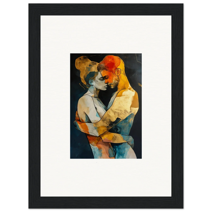 Framed abstract canvas print of two embracing figures in warm tones, perfect for wistfulness embrane room decoration