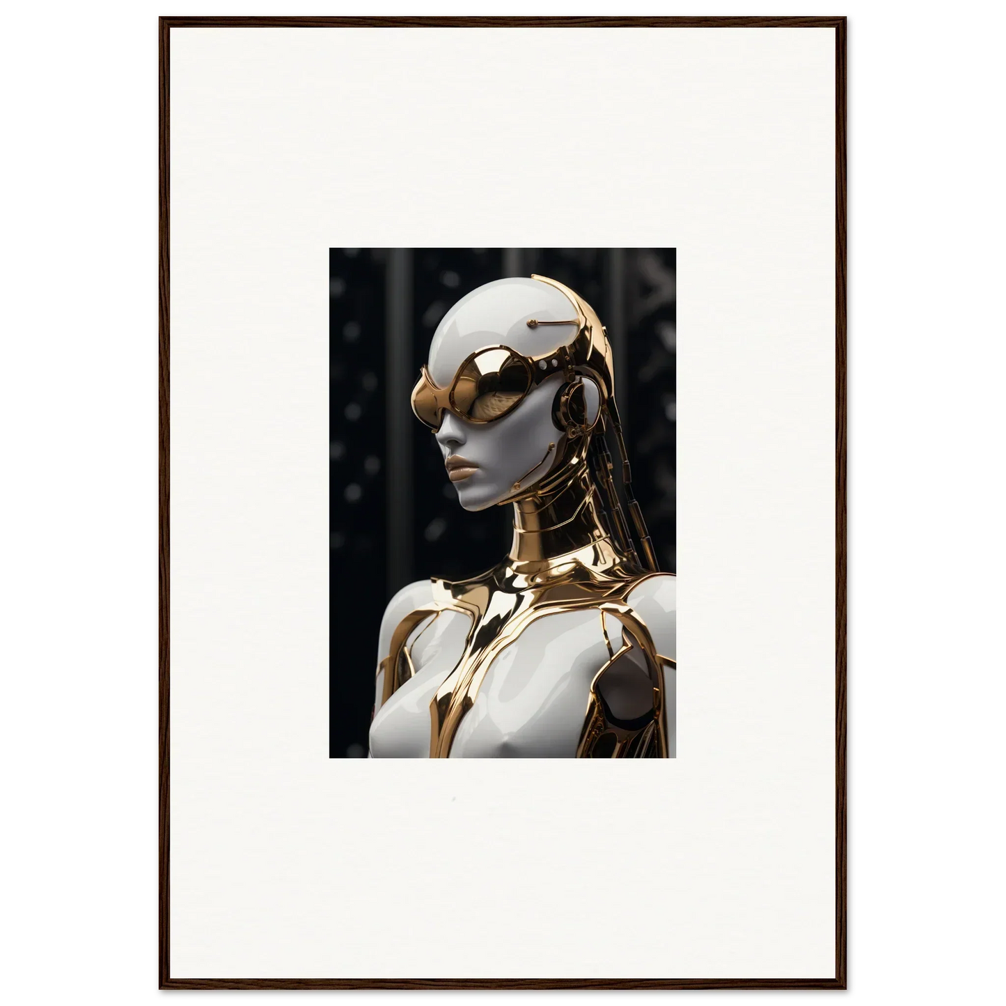 Futuristic humanoid robot with gold accents for Psyche Glimmer room decor wall art