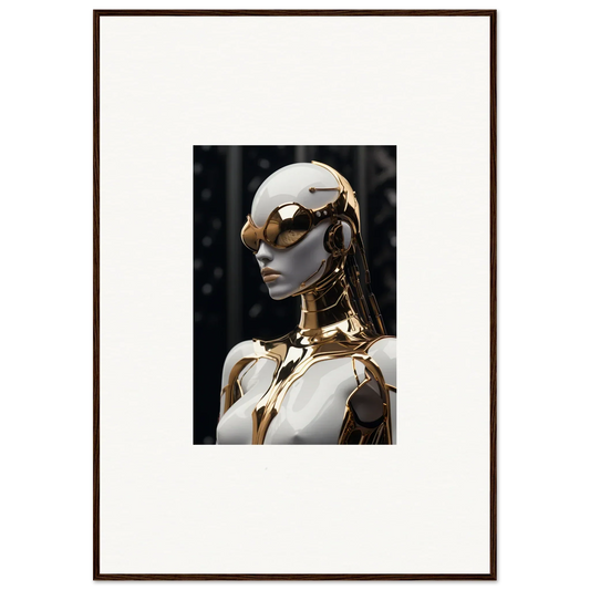 Futuristic humanoid robot with gold accents for Psyche Glimmer room decor wall art