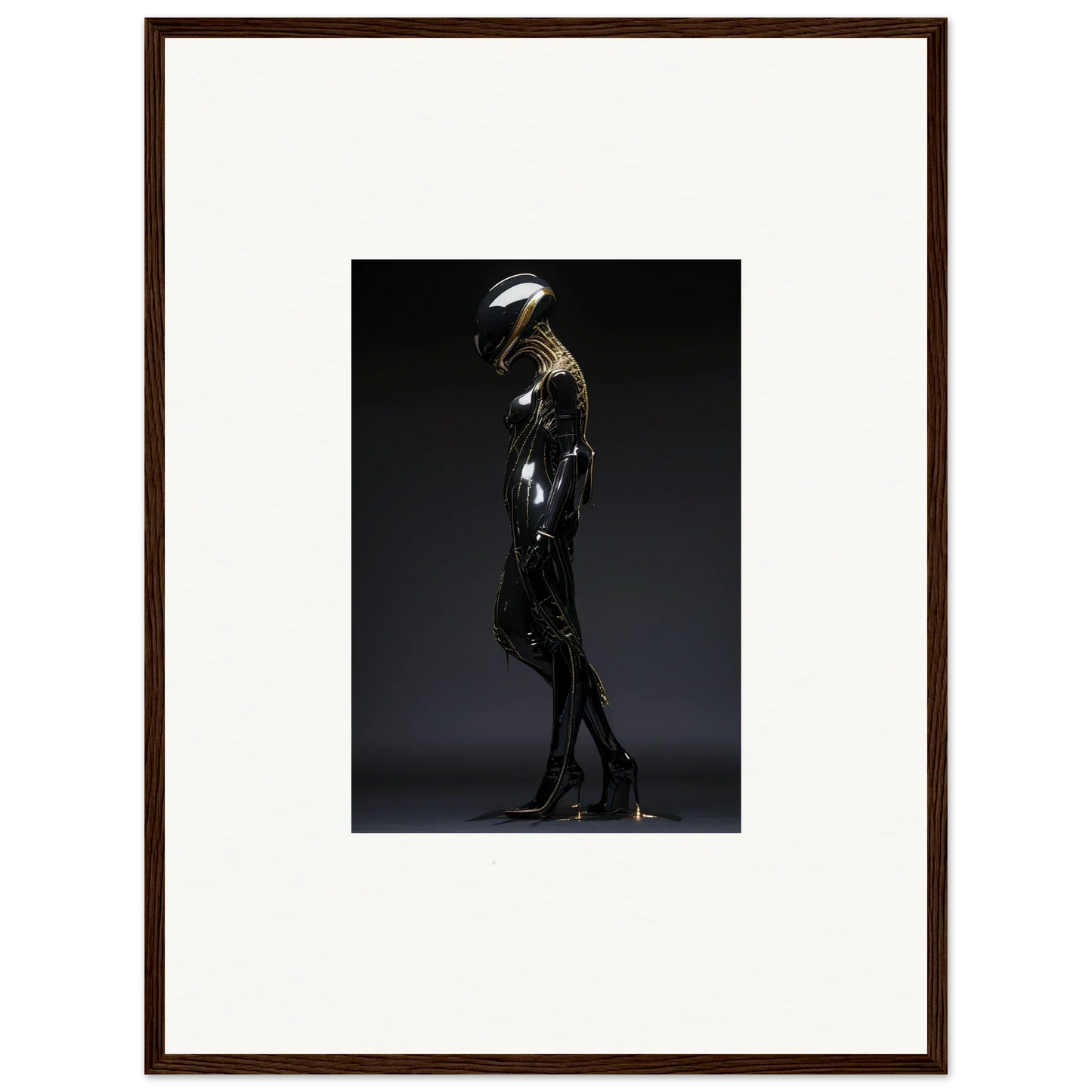 Shiny metallic humanoid sculpture in dynamic pose, perfect for Galactic Serendipity room decor