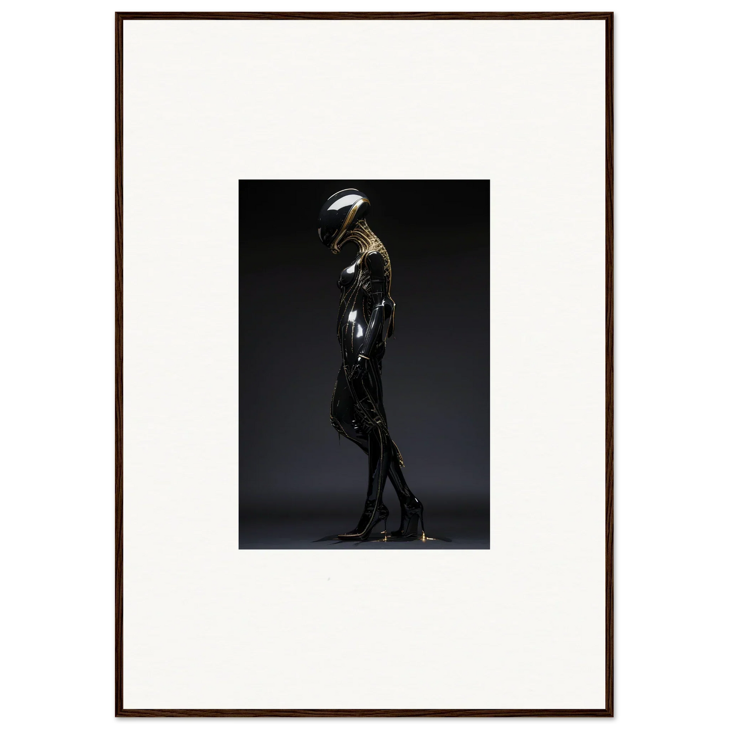 Sleek metallic humanoid figure in dramatic pose for Galactic Serendipity room decor