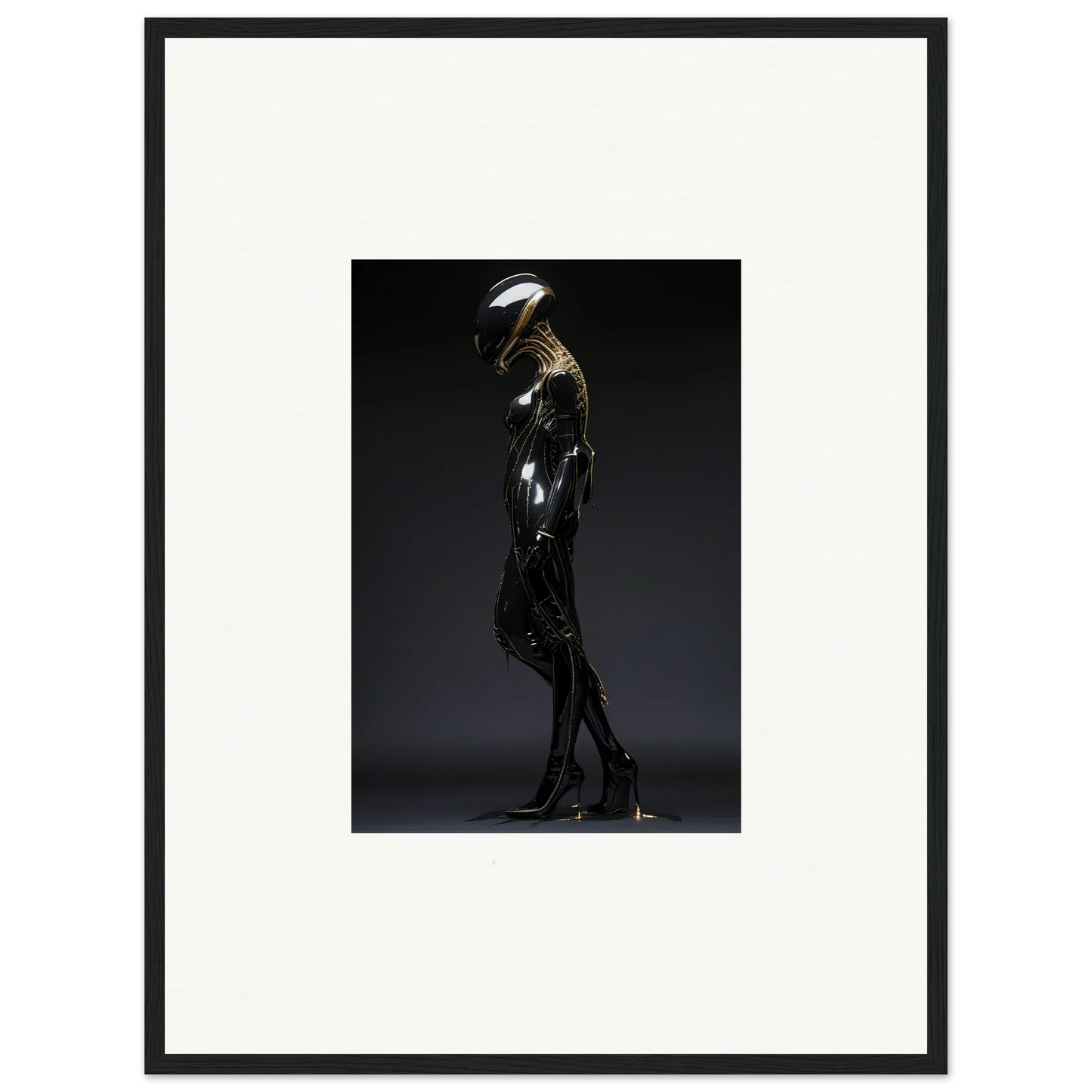 Metallic humanoid figure in sleek pose, perfect for Galactic Serendipity room decor