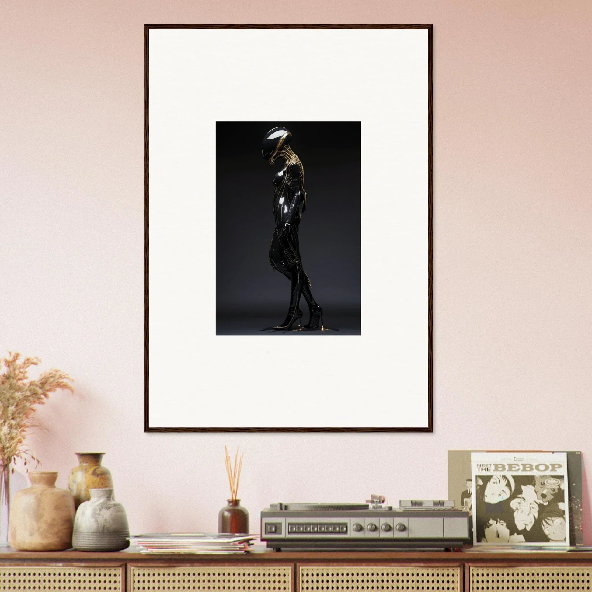 Framed black and white photograph in a dramatic pose for galactic serendipity room decor