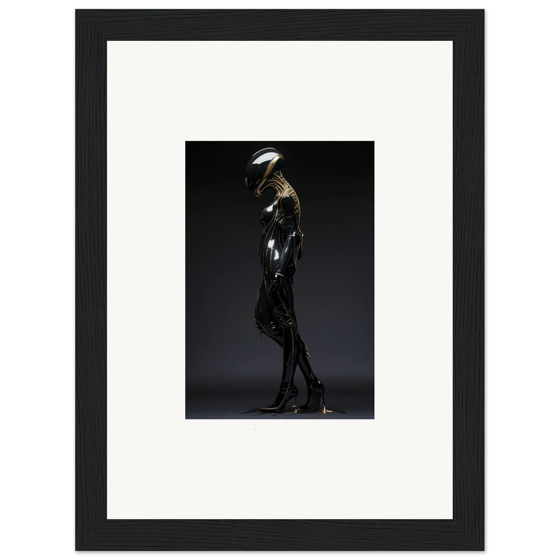 Sleek black sculpture of a stylized human figure, perfect for Galactic Serendipity room decor