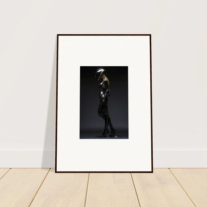 Framed wall art of a person in dark outfit with umbrella for galactic serendipity room decor