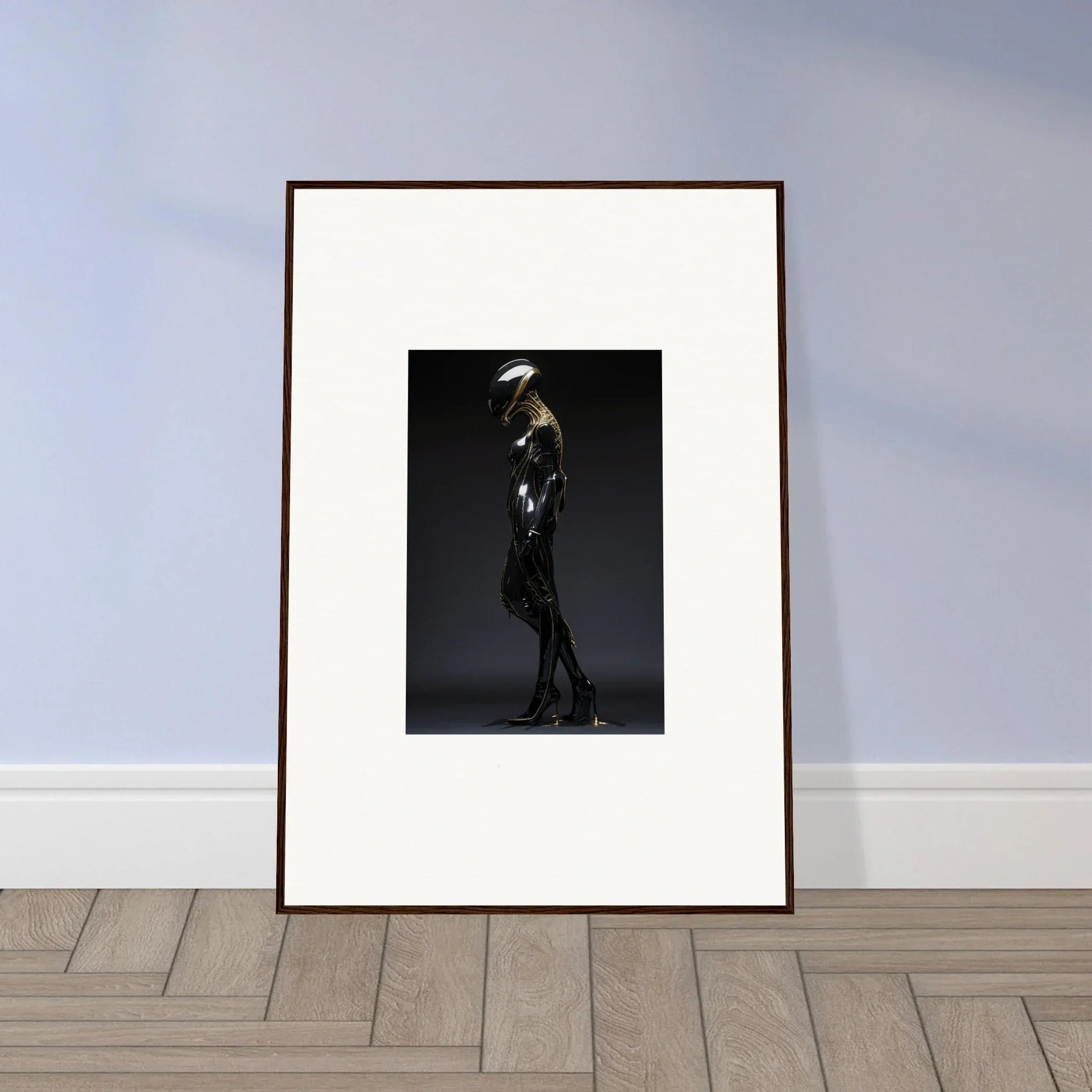 Framed black-and-white photograph of a slender figure for Galactic Serendipity room decor