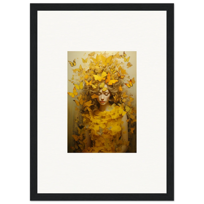 Framed canvas print of Chrysanthemum Ephemera Jollification with yellow butterflies