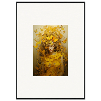 Framed canvas print of a figure with yellow butterflies for stylish room decoration