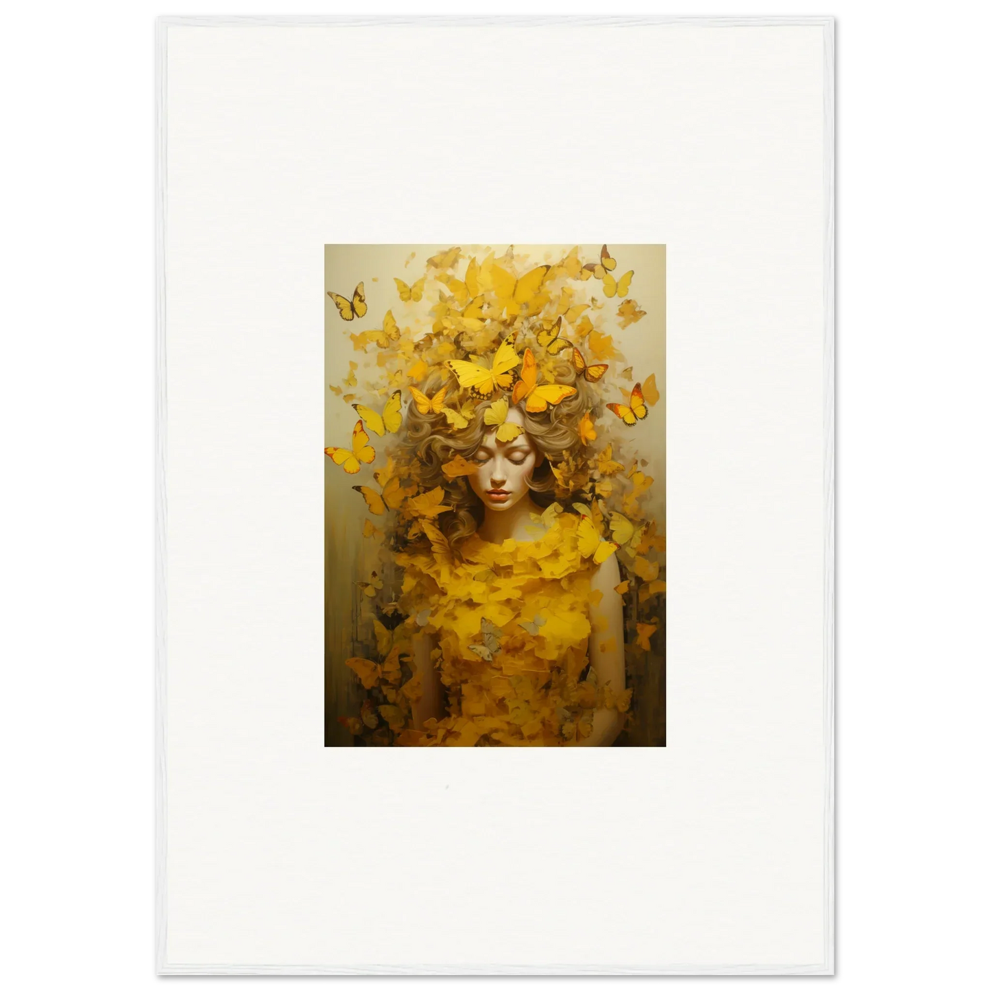 Colorful Painting of a figure with yellow butterflies for room decoration canvas print