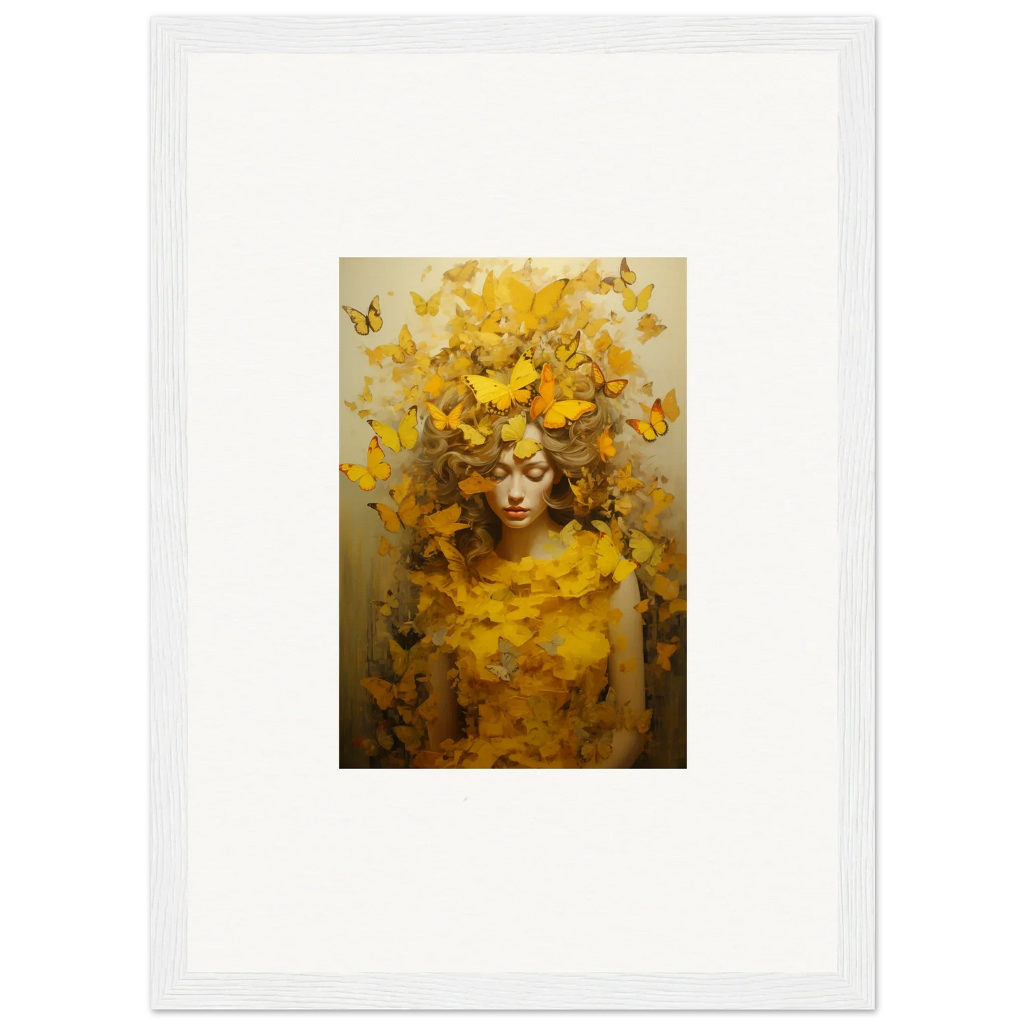 Framed canvas print of Chrysanthemum Ephemera Jollification with butterflies and leaves